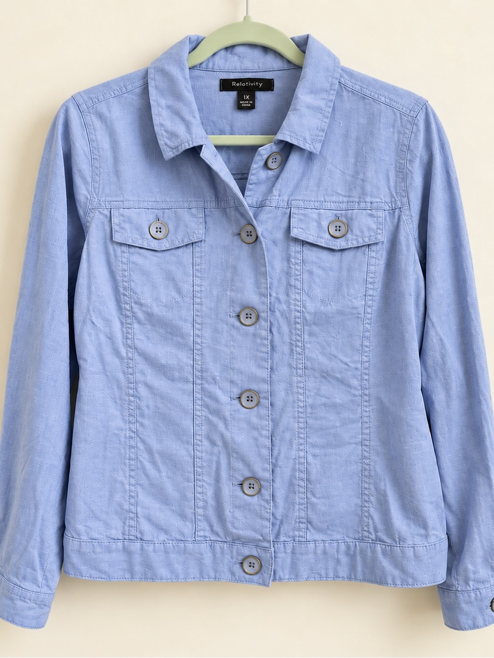 Relativity Blue Lightweight Button Front Jacket Women’s 1X